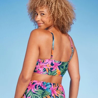 Women's Tie-Front Longline Bikini Top - Shade & Shore™ Multi Tropical Floral Print 6 Women's Tie-Front Longline Bikini Top - Shade & Shore™ Multi Tropical Floral Print - Image 4