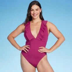 Women's Plunge Flounce Neckline One Piece Swimsuit - Shade & Shore™ -Clothing Sales Store GUEST 04844cde 8fd9 44b9 a436 1496f1334823