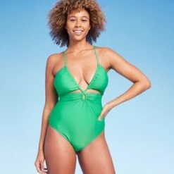 Women's Plunge Cut Out One Piece Swimsuit - Shade & Shore™ Green -Clothing Sales Store GUEST 08bff323 a916 4be0 8141 ce63cea9915d