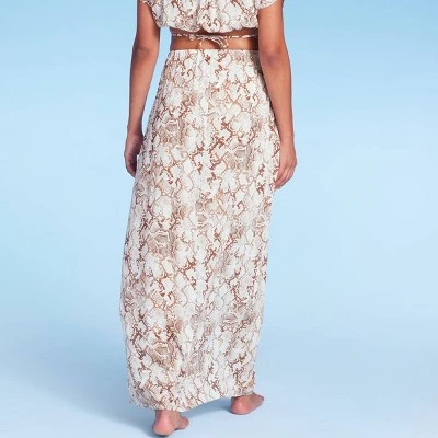 Women's High Slit Cover Up Maxi Skirt - Shade & Shore™ Tan Snake Print 3 Women's High Slit Cover Up Maxi Skirt - Shade & Shore™ Tan Snake Print