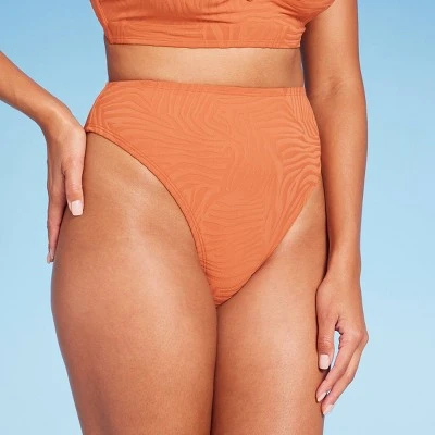 Women's High Waist Extra Cheeky High Leg Jacquard Bikini Bottom - Shade & Shore™ Orange 5 Women's High Waist Extra Cheeky High Leg Jacquard Bikini Bottom - Shade & Shore™ Orange - Image 3