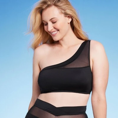 Women's One Shoulder Mesh Bikini Top - Shade & Shore™ Black 5 Women's One Shoulder Mesh Bikini Top - Shade & Shore™ Black - Image 3