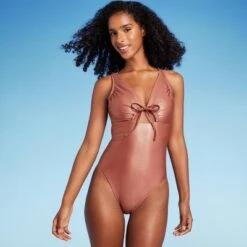 Women's Bralette Front Cut Out Tie-Front One Piece Swimsuit - Shade & Shore™ Brown Shine -Clothing Sales Store GUEST 23783d24 1f17 4093 a5fd 5243ceda3751