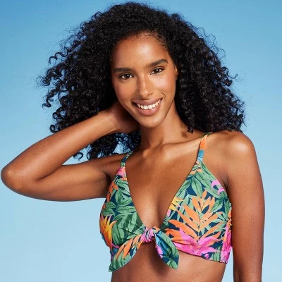 Women's Tie-Front Longline Bikini Top - Shade & Shore™ Multi Tropical Floral Print 4 Women's Tie-Front Longline Bikini Top - Shade & Shore™ Multi Tropical Floral Print - Image 2