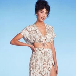 Women's Tie-Front Short Sleeve Cover Up Crop Top - Shade & Shore™ Tan Snake Print -Clothing Sales Store GUEST 2aec3bf1 694d 44fc abb9 047d73df83eb