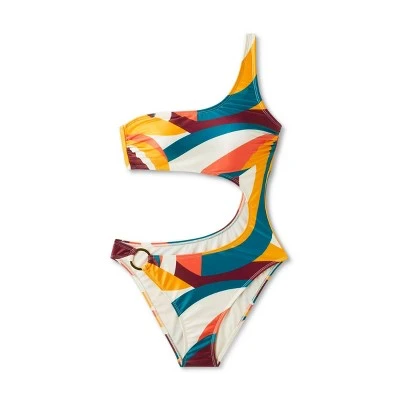 Women's One Shoulder Cut Out One Piece Swimsuit - Shade & Shore™ Multi Abstract Print 6 Women's One Shoulder Cut Out One Piece Swimsuit - Shade & Shore™ Multi Abstract Print - Image 4