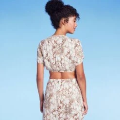 Women's Tie-Front Short Sleeve Cover Up Crop Top - Shade & Shore™ Tan Snake Print -Clothing Sales Store GUEST 321dcb65 b9b3 4d44 b8a8 dd6d2345abed