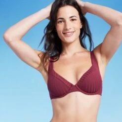 Women's Unlined Ribbed Bikini Top - Shade & Shore™ Dark Red -Clothing Sales Store GUEST 46bf32d4 48a5 4c13 933d be3194cf0c75