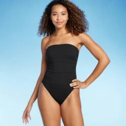 Women's Shirred Ribbed Bandeau Cheeky One Piece Swimsuit - Shade & Shore™ -Clothing Sales Store GUEST 55a9e60c ff7b 4566 8dae 8cae0faa960e