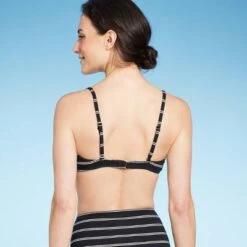 Women's Ribbed Demi Underwire Bikini Top - Shade & Shore™ Black Striped