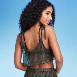 Women's Tie Detail Lurex Cropped Cover Up Top - Shade & Shore™ Black -Clothing Sales Store GUEST 690f6d2c 38c1 44c7 ba9f a106b4e64b97