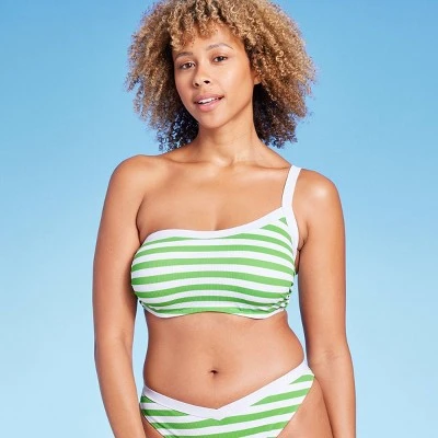 Women's Underwire Ribbed One Shoulder Bikini Top - Shade & Shore™ Green/White 5 Women's Underwire Ribbed One Shoulder Bikini Top - Shade & Shore™ Green/White - Image 3