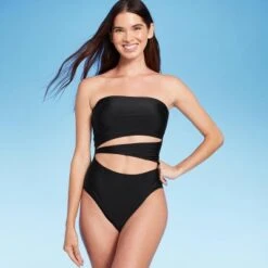 Women's Bandeau Cut Out High Leg Cheeky One Piece Swimsuit - Shade & Shore™ Black -Clothing Sales Store GUEST 6e390a98 1d7b 4bb4 bbb3 da1f89d31f07