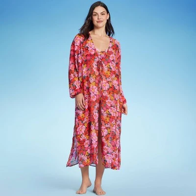 Women's Long Sleeve Open-Front Maxi Cover Up - Shade & Shore™ Multi Floral Print 6 Women's Long Sleeve Open-Front Maxi Cover Up - Shade & Shore™ Multi Floral Print - Image 4