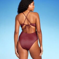Women's Monokini Plunge Cut Out High Leg Lurex One Piece Swimsuit - Shade & Shore™ Burgundy -Clothing Sales Store GUEST 7852e233 bb9c 435a 81a1 a6bceca1646e
