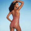 Women's Bralette Front Cut Out Tie-Front One Piece Swimsuit - Shade & Shore™ Brown Shine