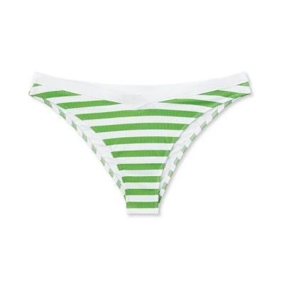 Women's Ribbed High Leg Extra Cheeky Bikini Bottom - Shade & Shore™ Green/White 7 Women's Ribbed High Leg Extra Cheeky Bikini Bottom - Shade & Shore™ Green/White - Image 5