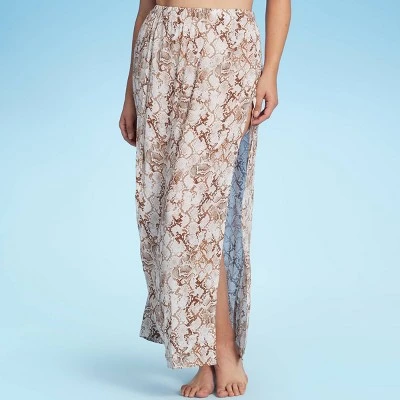 Women's High Slit Cover Up Maxi Skirt - Shade & Shore™ Tan Snake Print 5 Women's High Slit Cover Up Maxi Skirt - Shade & Shore™ Tan Snake Print - Image 3