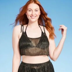 Women's Tie Detail Lurex Cropped Cover Up Top - Shade & Shore™ Black -Clothing Sales Store GUEST 88d83504 2bb1 4de0 a76e aff6d19c18bd