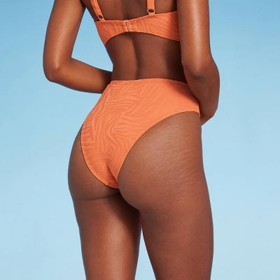 Women's High Waist Extra Cheeky High Leg Jacquard Bikini Bottom - Shade & Shore™ Orange 3 Women's High Waist Extra Cheeky High Leg Jacquard Bikini Bottom - Shade & Shore™ Orange
