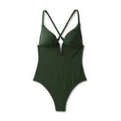 Women's Ribbed Plunge Front V-Wire One Piece Swimsuit - Shade & Shore™ Dark Green -Clothing Sales Store GUEST 922a5626 a597 4bb4 b07a 05d628d9a80e