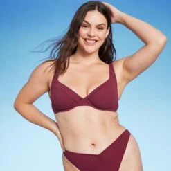 Women's Unlined Ribbed Bikini Top - Shade & Shore™ Dark Red -Clothing Sales Store GUEST 9610d8f4 87b4 4b63 ad7c 7e6a1d761c1f