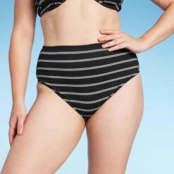 Women's Ribbed High Waist Bikini Bottom - Shade & Shore™ Black Striped -Clothing Sales Store GUEST 97dadde1 1c69 4afc 8cee 32b48681cc43