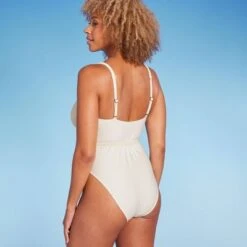 Women's Braid Detail Extra High Leg One Piece Swimsuit - Shade & Shore™ Off-White
