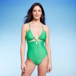 Women's Plunge Cut Out One Piece Swimsuit - Shade & Shore™ Green -Clothing Sales Store GUEST 99fecfa1 4fc8 4ad8 9148 3cbc01d8d6f9