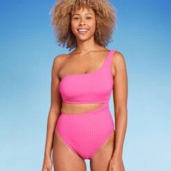 Women's Ribbed One Shoulder Cut Out One Piece Swimsuit - Shade & Shore™ -Clothing Sales Store GUEST 9bfe4ebc b287 45cc af03 78ac2fc5570d