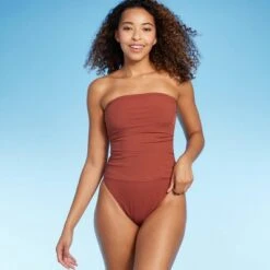 Women's Shirred Ribbed Bandeau Cheeky One Piece Swimsuit - Shade & Shore™ -Clothing Sales Store GUEST 9ed2ef0f b463 4008 b390 8c198af188c5