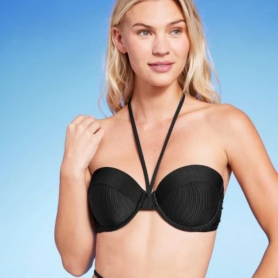 Women's Lightly Lined Ribbed Halter Bikini Top - Shade & Shore™ 4 Women's Lightly Lined Ribbed Halter Bikini Top - Shade & Shore™ - Image 2