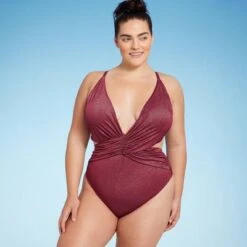 Women's Monokini Plunge Cut Out High Leg Lurex One Piece Swimsuit - Shade & Shore™ Burgundy -Clothing Sales Store GUEST a3f42433 ff19 4ad8 a371 7c5ea285e145