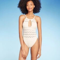 Women's High Neck Crochet Extra High Leg One Piece Swimsuit - Shade & Shore™ Off-White -Clothing Sales Store GUEST af96f550 105f 40d2 891d 4061678f8dff