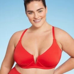 Women's Ribbed Longline V-Wire Bikini Top - Shade & Shore™ Red -Clothing Sales Store GUEST b08e6549 9b70 4954 8120 4182e0da23ea