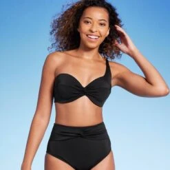 Women's Lightly Lined Twist-Front One Shoulder Bikini Top - Shade & Shore™ Black -Clothing Sales Store GUEST b4169070 9dbc 4387 9006 9915e05668fc