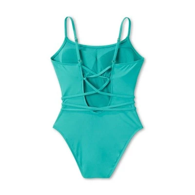Women's Lace-Up One Piece Swimsuit - Shade & Shore™ Teal 7 Women's Lace-Up One Piece Swimsuit - Shade & Shore™ Teal - Image 5