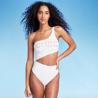 Women's One Shoulder Cut Out Extra Cheeky One Piece Swimsuit - Shade & Shore™ White 4 Women's One Shoulder Cut Out Extra Cheeky One Piece Swimsuit - Shade & Shore™ White - Image 2