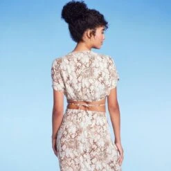 Women's Tie-Front Short Sleeve Cover Up Crop Top - Shade & Shore™ Tan Snake Print -Clothing Sales Store GUEST bd418520 4fce 4499 af62 857f0222eabb