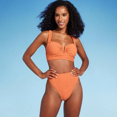 Women's High Waist Extra Cheeky High Leg Jacquard Bikini Bottom - Shade & Shore™ Orange 4 Women's High Waist Extra Cheeky High Leg Jacquard Bikini Bottom - Shade & Shore™ Orange - Image 2