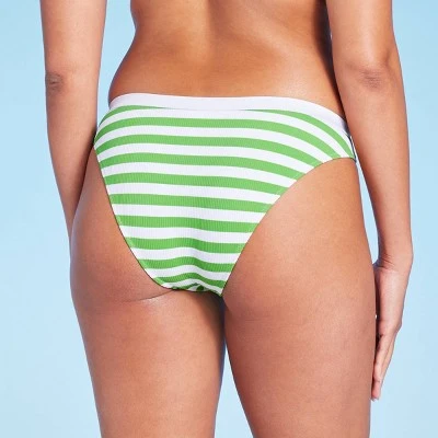 Women's Ribbed High Leg Extra Cheeky Bikini Bottom - Shade & Shore™ Green/White 3 Women's Ribbed High Leg Extra Cheeky Bikini Bottom - Shade & Shore™ Green/White