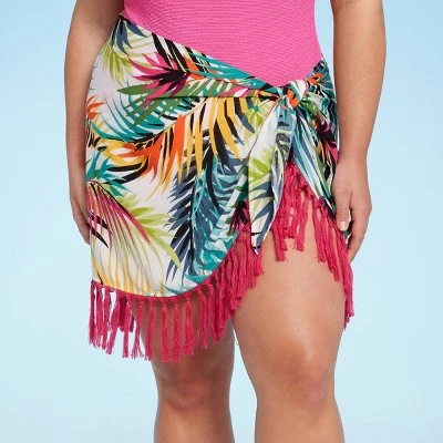 Women's Side-Tie Fringe Cover Up Sarong - Shade & Shore™ Multi Tropical Print 7 Women's Side-Tie Fringe Cover Up Sarong - Shade & Shore™ Multi Tropical Print - Image 5