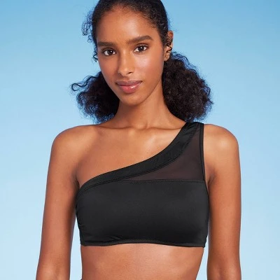 Women's One Shoulder Mesh Bikini Top - Shade & Shore™ Black 4 Women's One Shoulder Mesh Bikini Top - Shade & Shore™ Black - Image 2