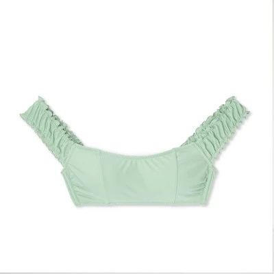 Women's Shirred Off The Shoulder Bralette Lace-Up Bikini Top - Shade & Shore™ Light Green 7 Women's Shirred Off The Shoulder Bralette Lace-Up Bikini Top - Shade & Shore™ Light Green - Image 5