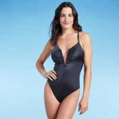 Women's Shirred V-Wire Plunge One Piece Swimsuit - Shade & Shore™ Gray 15 Women's Shirred V-Wire Plunge One Piece Swimsuit - Shade & Shore™ Gray -Clothing Sales Store GUEST e912990a 8881 47bb 8f14 ceefd005011a