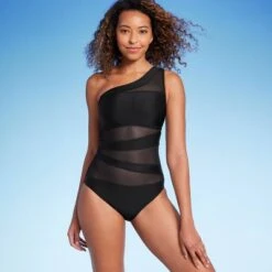 Women's Mesh Front Asymmetrical One Shoulder One Piece Swimsuit - Shade & Shore™ Black -Clothing Sales Store GUEST f8d35961 a4a9 4887 b652 6a659c0add47